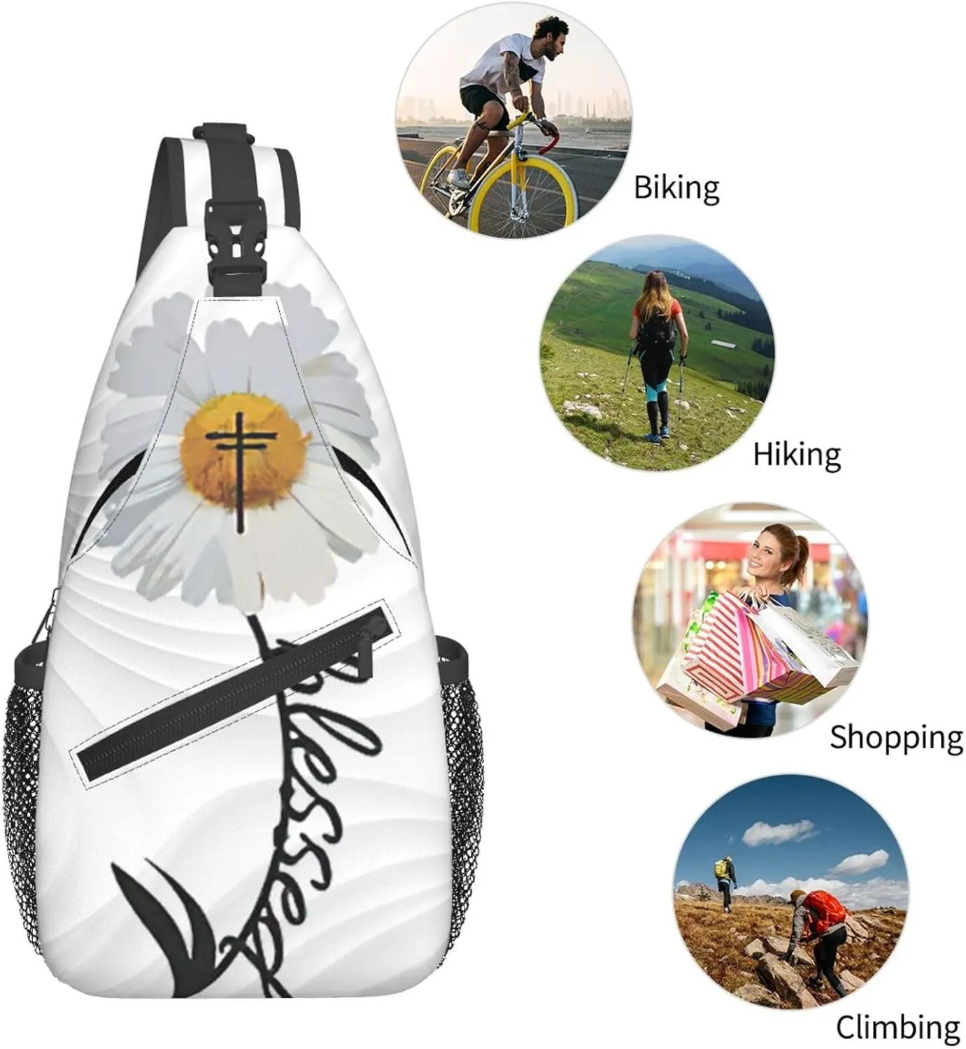 Flower Crossbody For Men Women Sling Chest Bag Shoulder Bag Lightweight One Strap Backpack Multipurpose Travel Hiking Daypack