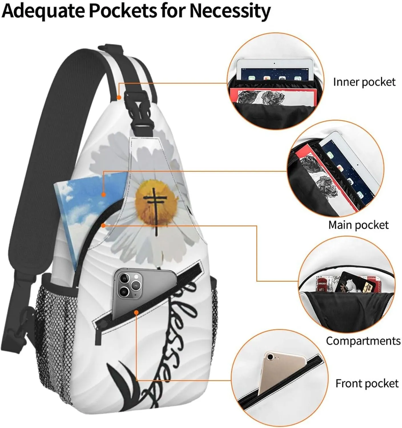 Flower Crossbody For Men Women Sling Chest Bag Shoulder Bag Lightweight One Strap Backpack Multipurpose Travel Hiking Daypack
