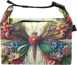 Flowers Butterfly Fun Personalized Lunch Bag for Women Girls Adjustable Shoulder Strap Lunchbag for Work Floral Insulated