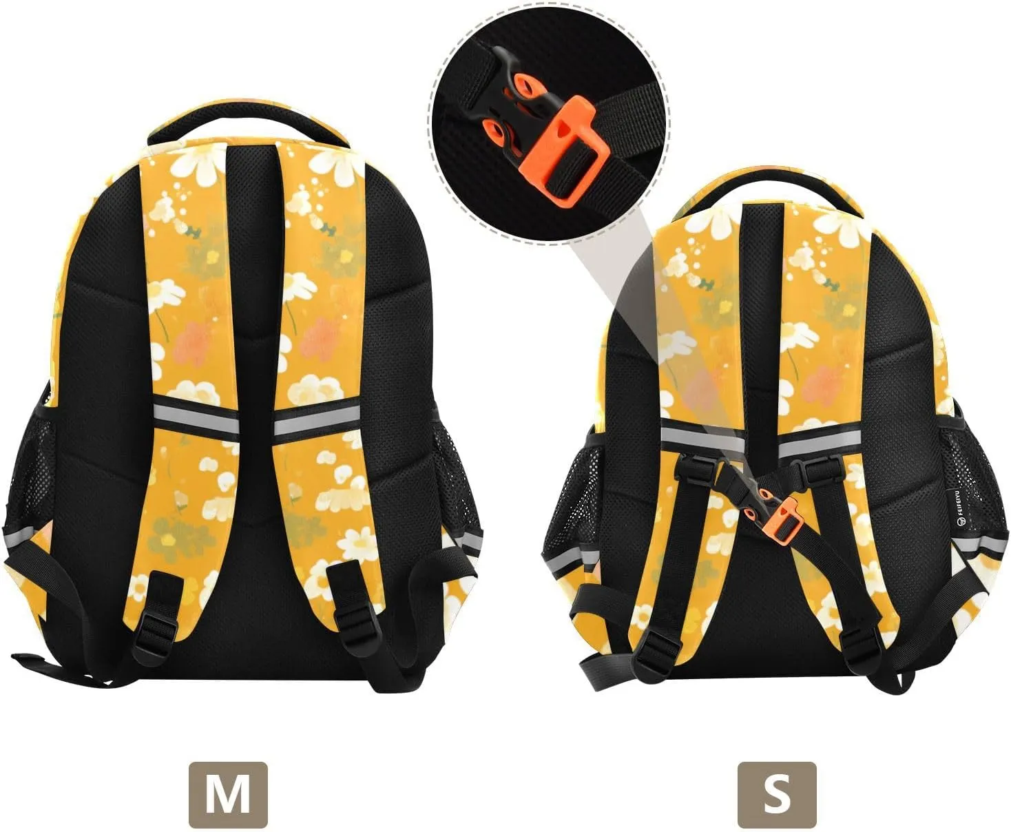 Flowers Cartoon Cute Orange Backpack Bookbag School Bag with Pockets for Kids Girls Boys Toddler Toddlers Small Bookbags Schoolbag Travel Ages 3-14