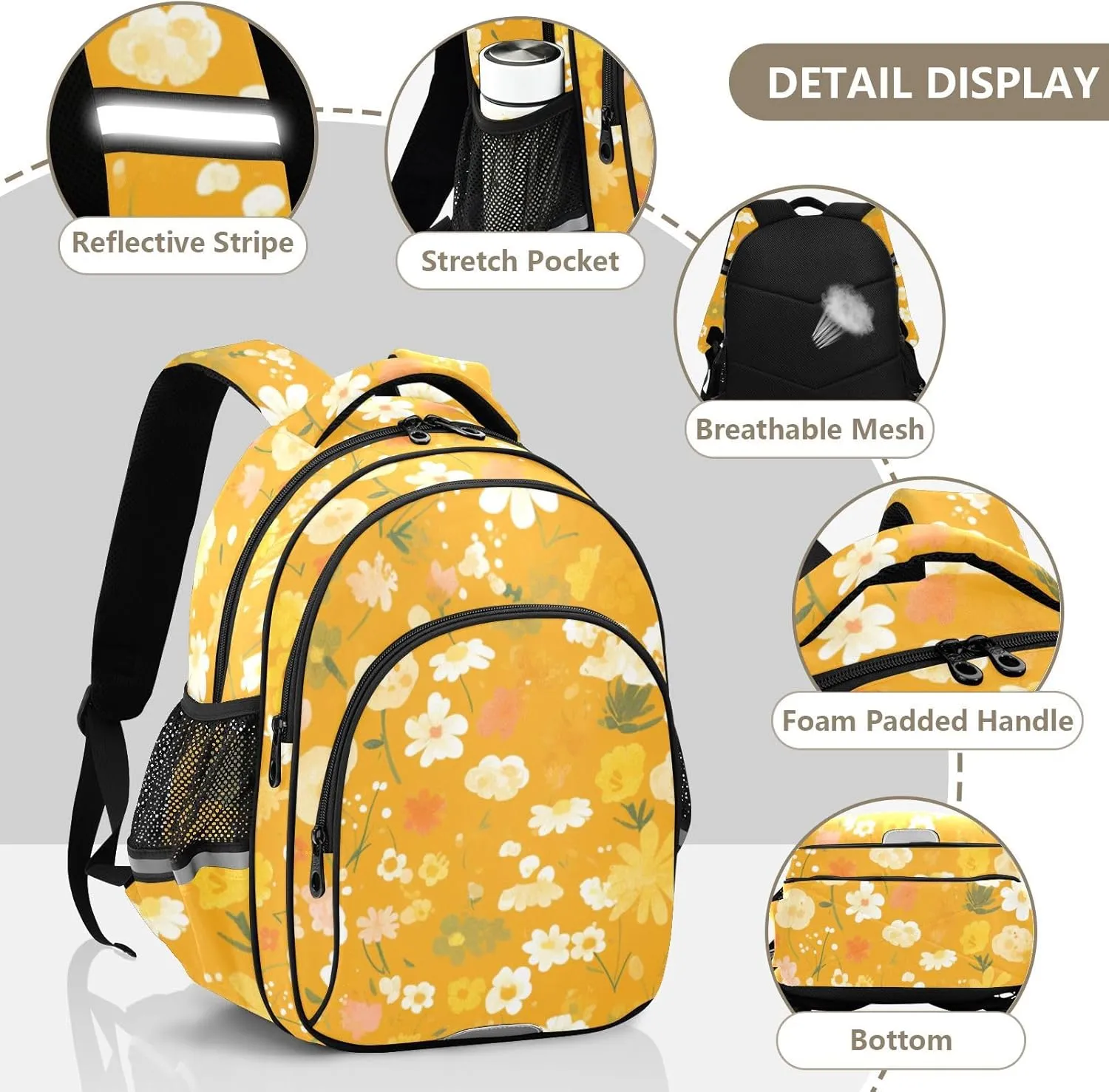 Flowers Cartoon Cute Orange Backpack Bookbag School Bag with Pockets for Kids Girls Boys Toddler Toddlers Small Bookbags Schoolbag Travel Ages 3-14