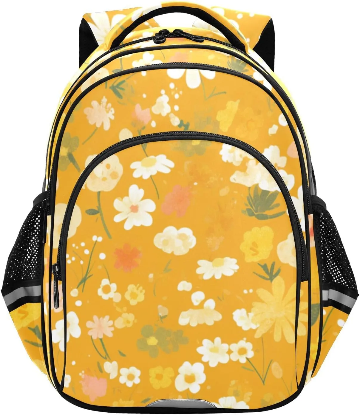 Flowers Cartoon Cute Orange Backpack Bookbag School Bag with Pockets for Kids Girls Boys Toddler Toddlers Small Bookbags Schoolbag Travel Ages 3-14
