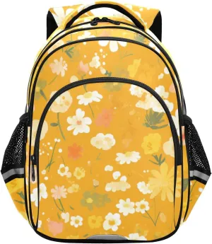 Flowers Cartoon Cute Orange Backpack Bookbag School Bag with Pockets for Kids Girls Boys Toddler Toddlers Small Bookbags Schoolbag Travel Ages 3-14