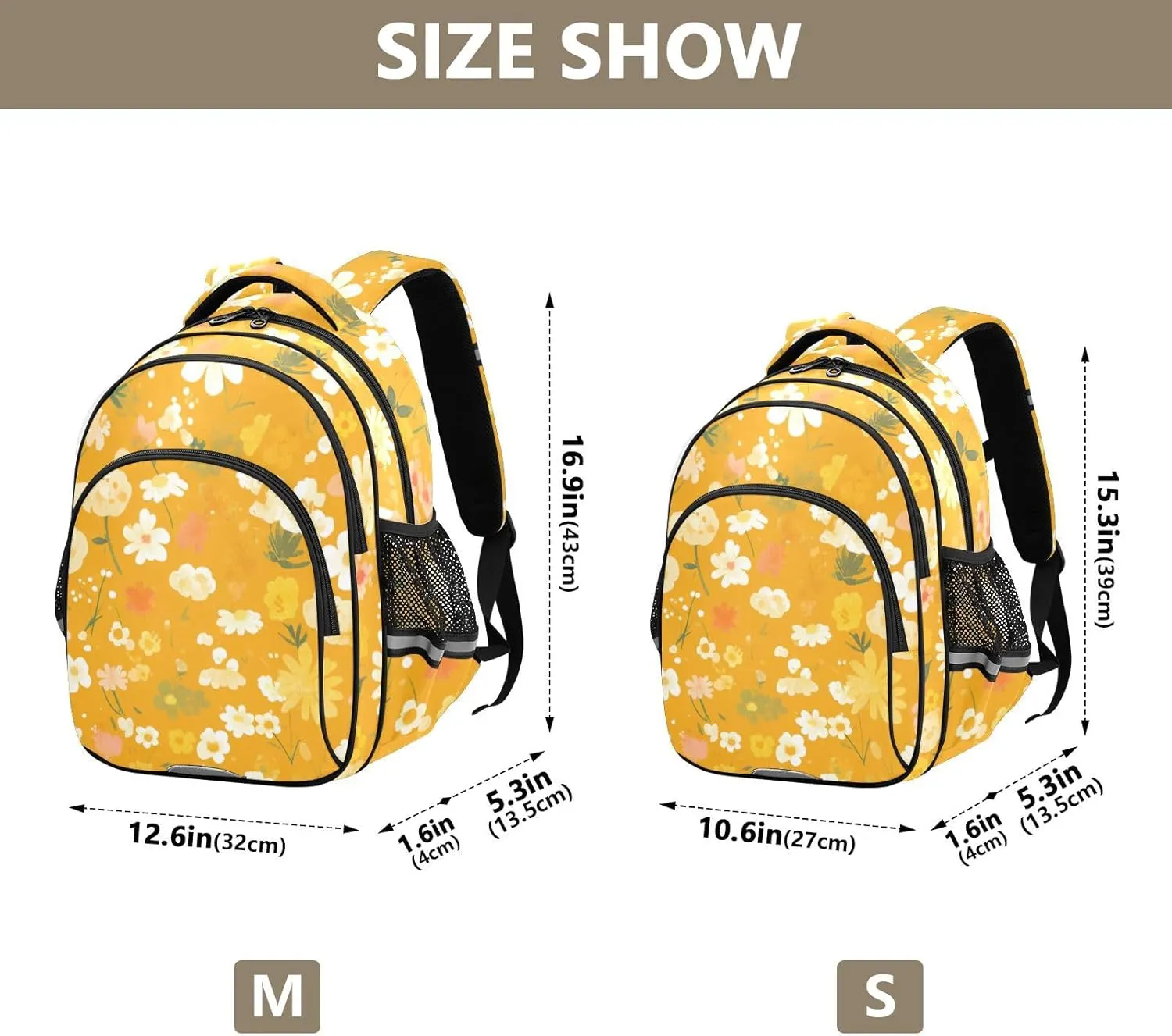 Flowers Cartoon Cute Orange Backpack Bookbag School Bag with Pockets for Kids Girls Boys Toddler Toddlers Small Bookbags Schoolbag Travel Ages 3-14