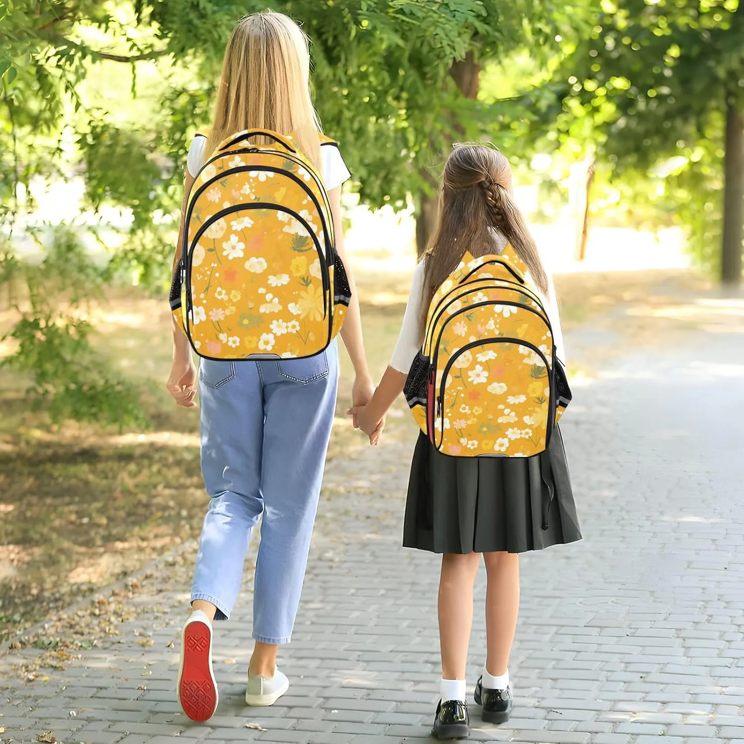 Flowers Cartoon Cute Orange Backpack Bookbag School Bag with Pockets for Kids Girls Boys Toddler Toddlers Small Bookbags Schoolbag Travel Ages 3-14