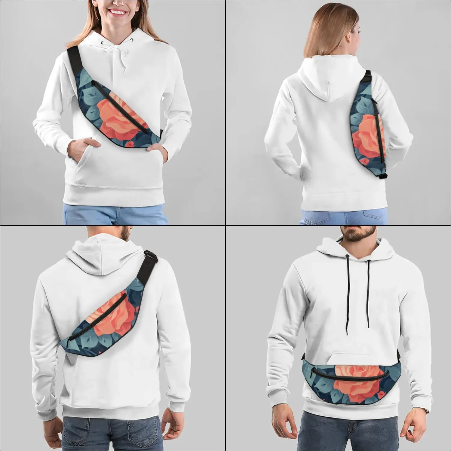 Flowers Roses Crossbody Fanny Pack Waist Bag with Adjustable Strap Hip Pack for Sports Festival Workout Traveling Running Casual