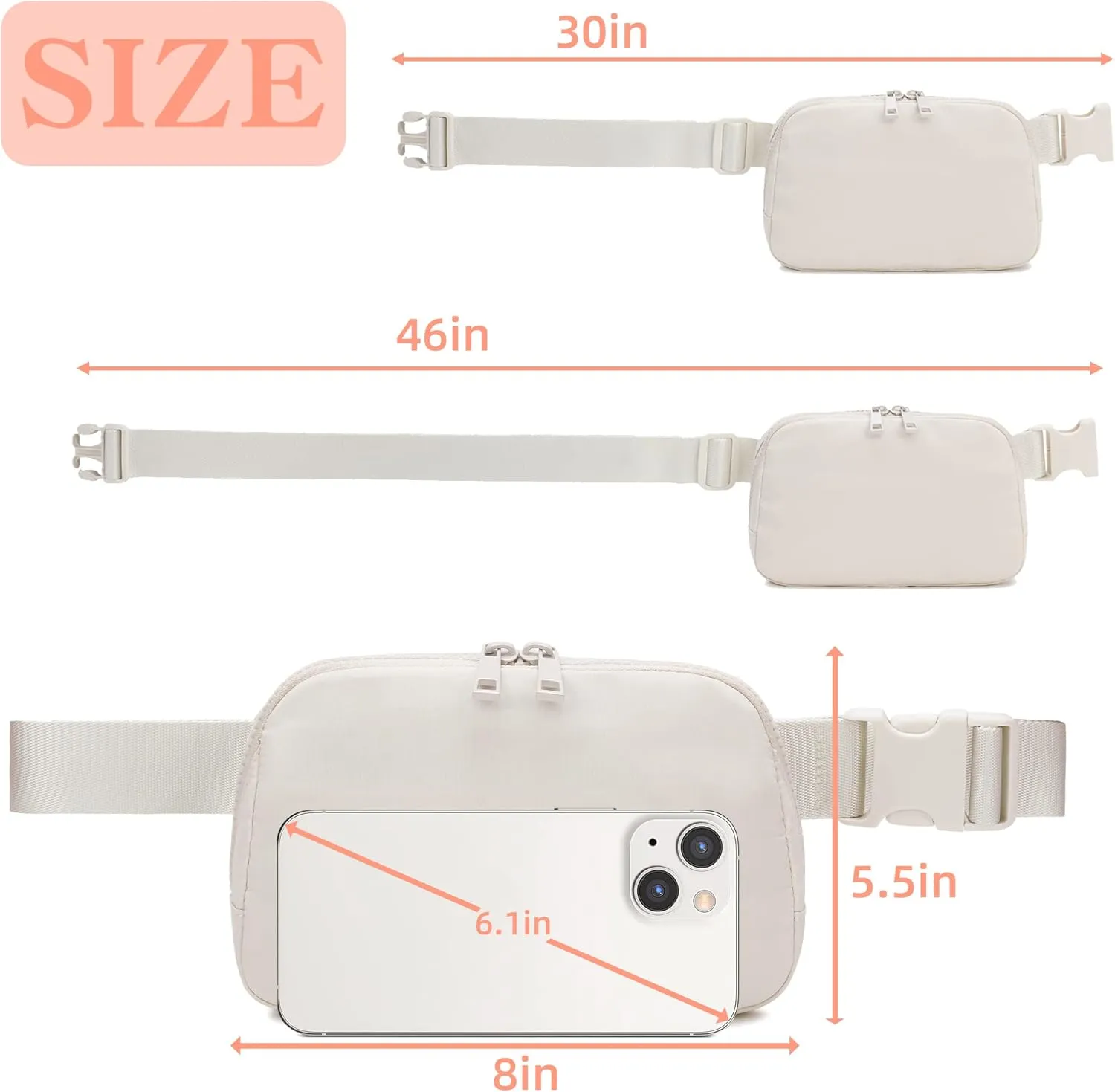 FODOKO Unisex Two-way Zipper Belt Bag