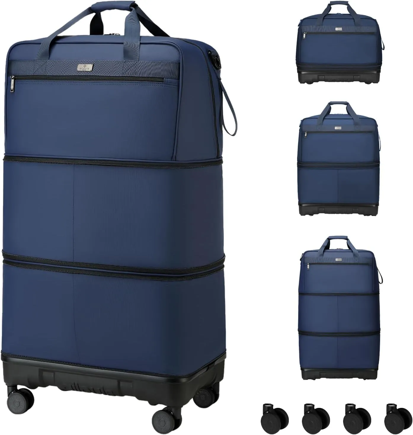Foldable Suitcases with Wheels, Expandable uggage Rolling Travel Duffle Bag without Telescopic Handle,Collapsible LLarge Weekender Bag for Men Women (Blue)