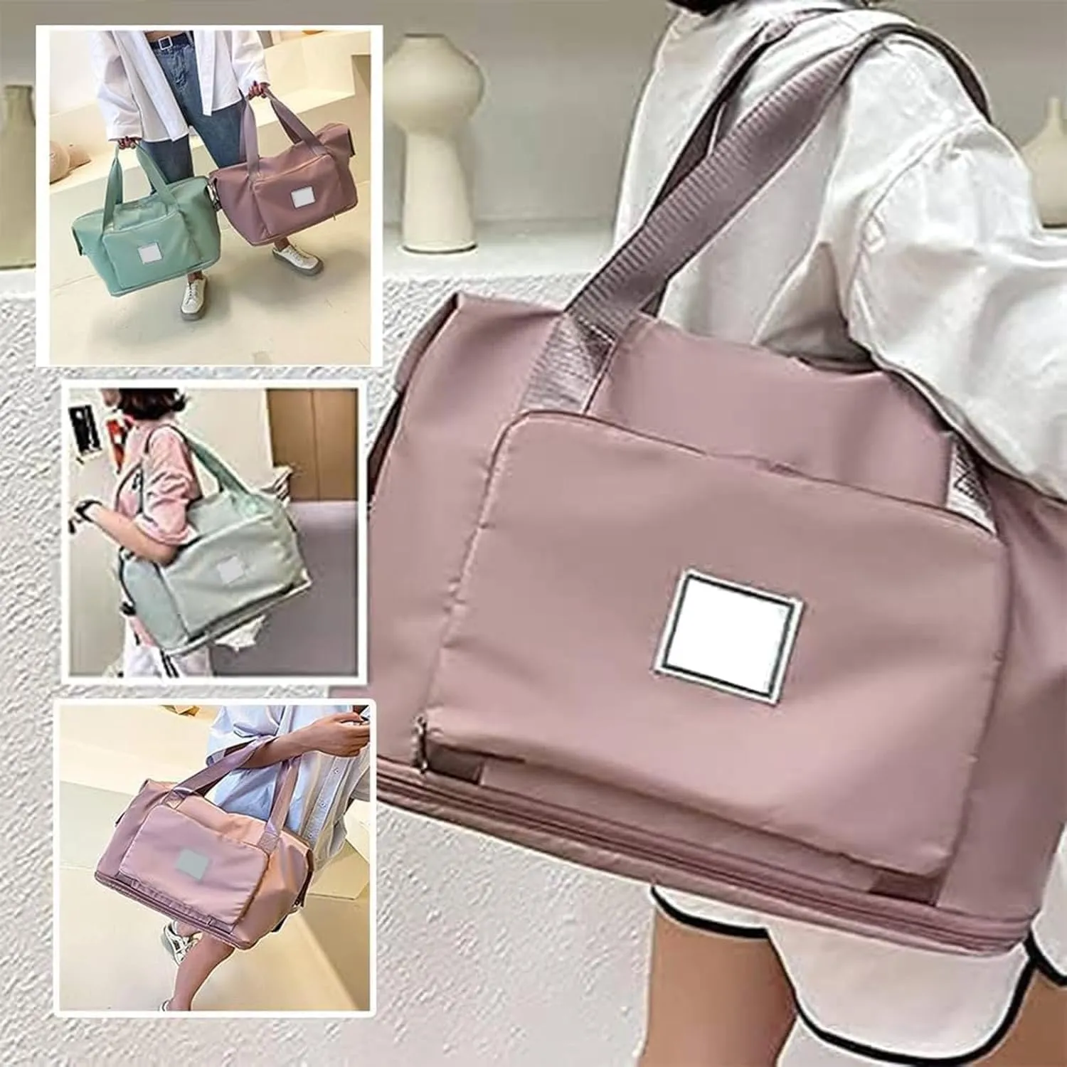 Foldable Travel Bag Expandable, Wealthyn High-Capacity Double-Layer Wet Separation Travelling Bag (Light Purple)