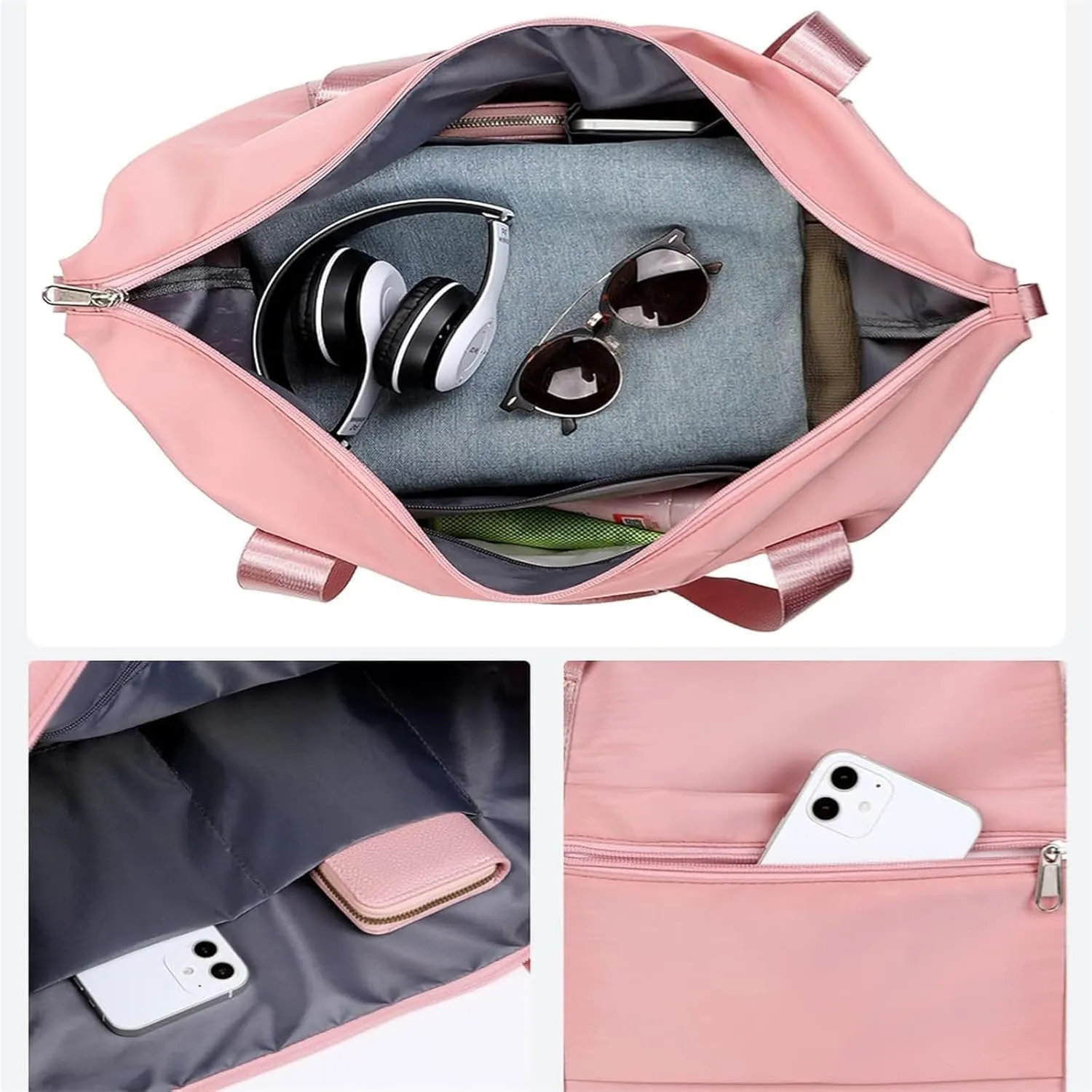 Foldable Travel Bag Expandable, Wealthyn High-Capacity Double-Layer Wet Separation Travelling Bag (Light Purple)