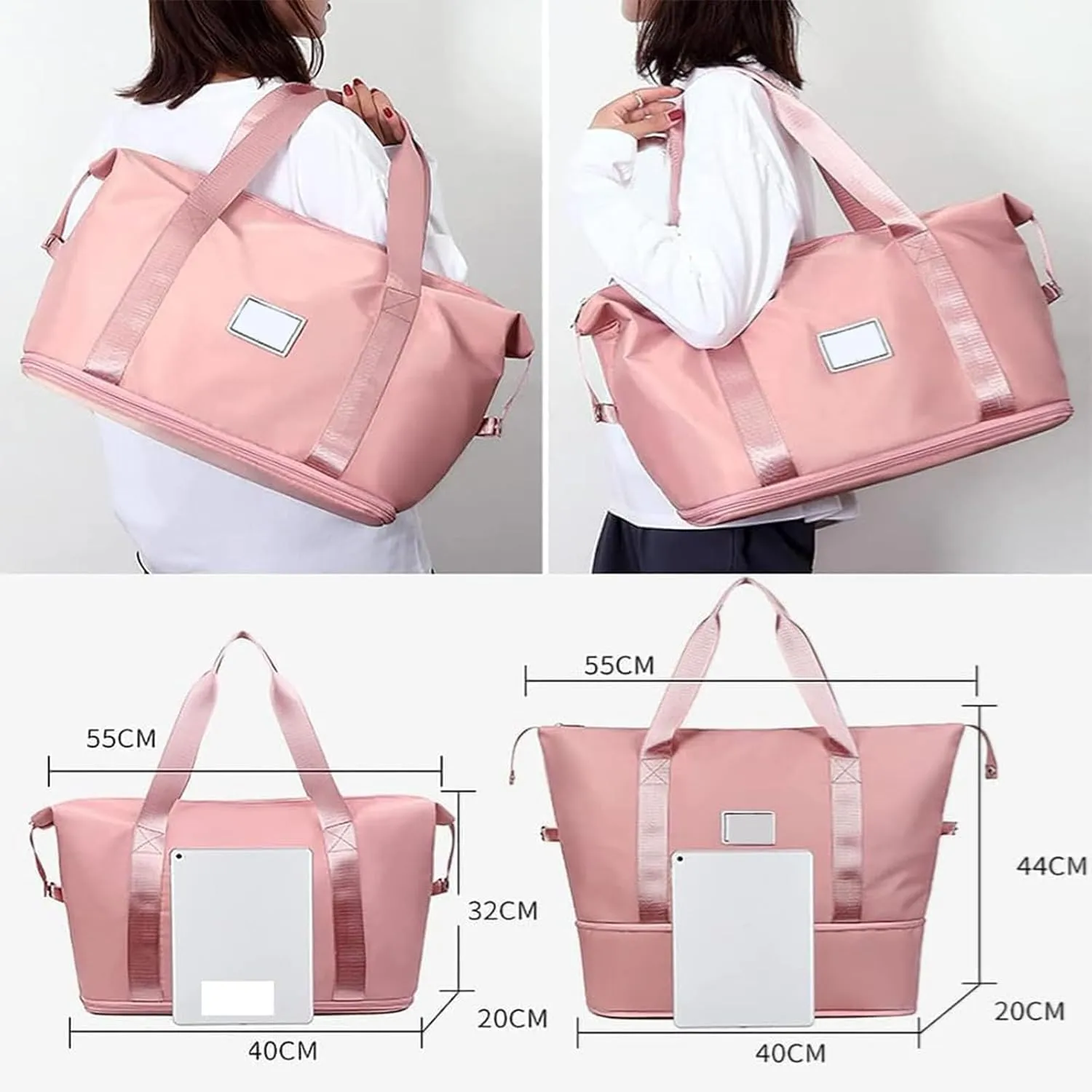 Foldable Travel Bag Expandable, Wealthyn High-Capacity Double-Layer Wet Separation Travelling Bag (Light Purple)