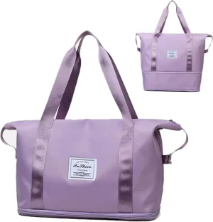 Foldable Travel Bag Expandable, Wealthyn High-Capacity Double-Layer Wet Separation Travelling Bag (Light Purple)