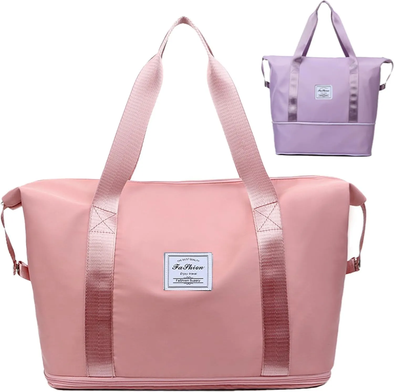 Foldable Travel Bag Expandable, Wealthyn High-Capacity Double-Layer Wet Separation Travelling Bag (Pink)