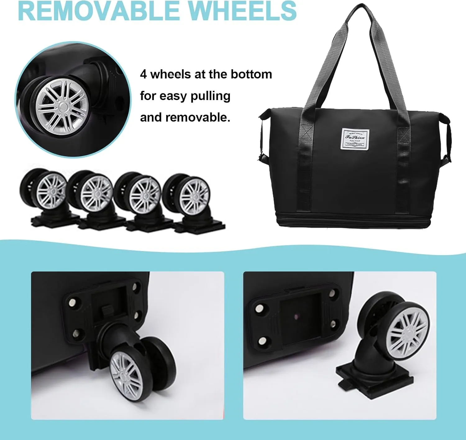 Foldable Travel Bag Expandable,Rolling Duffle Bags with Wheels,Weekender with Rolling Wheels