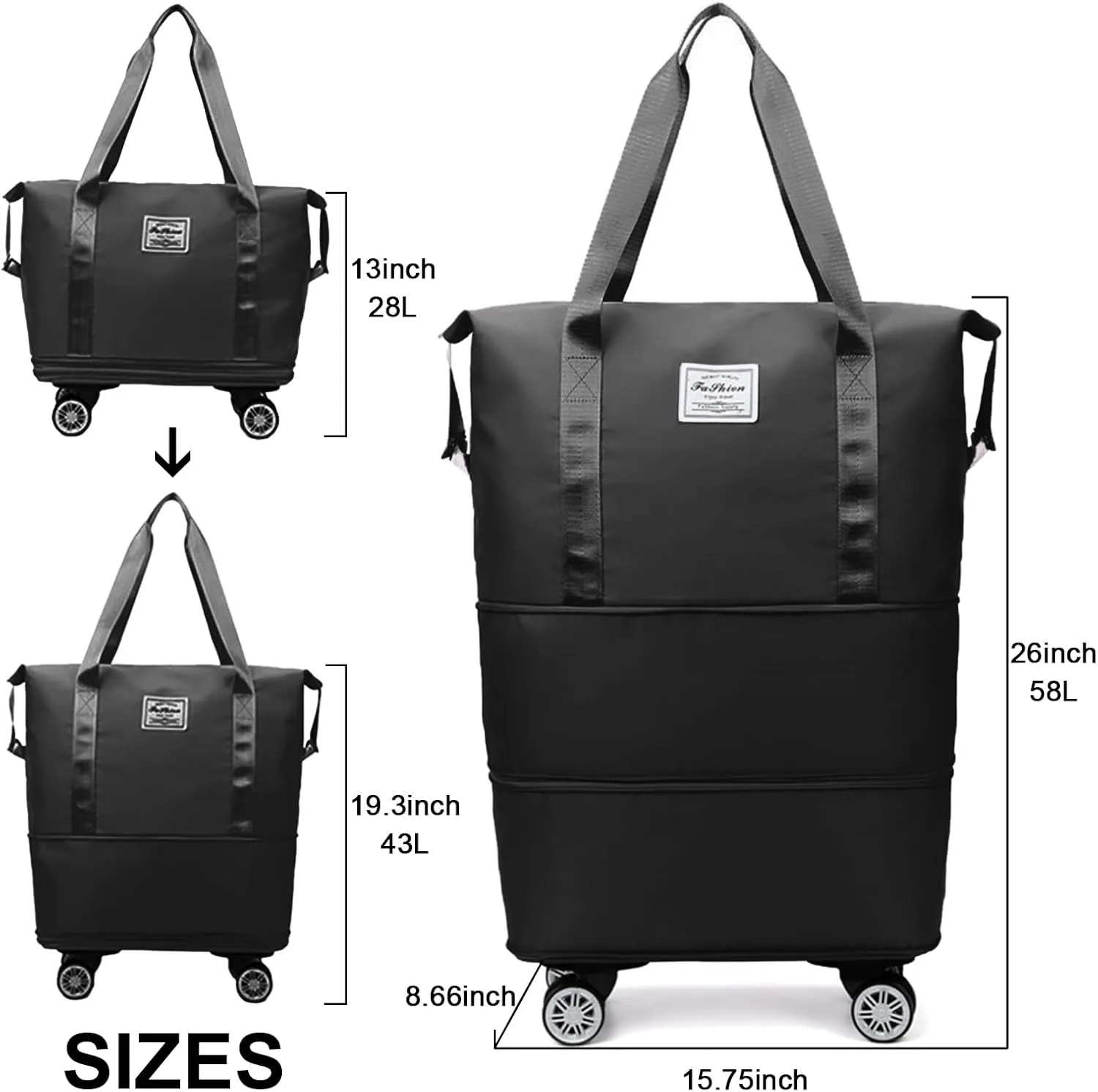 Foldable Travel Bag Expandable,Rolling Duffle Bags with Wheels,Weekender with Rolling Wheels