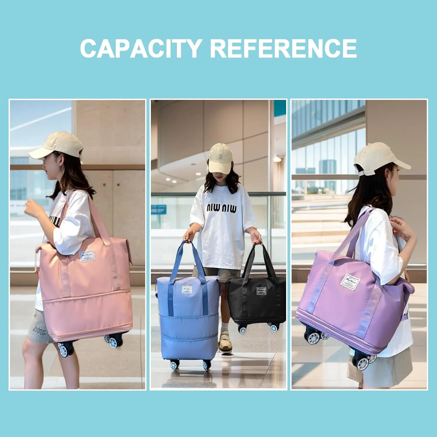 Foldable Travel Bag Expandable,Rolling Duffle Bags with Wheels,Weekender with Rolling Wheels