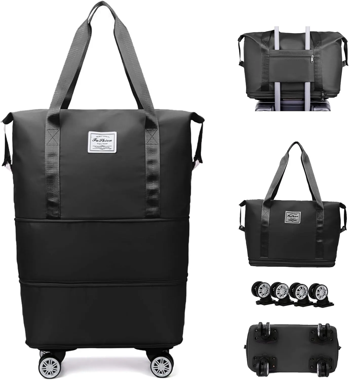 Foldable Travel Bag Expandable,Rolling Duffle Bags with Wheels,Weekender with Rolling Wheels