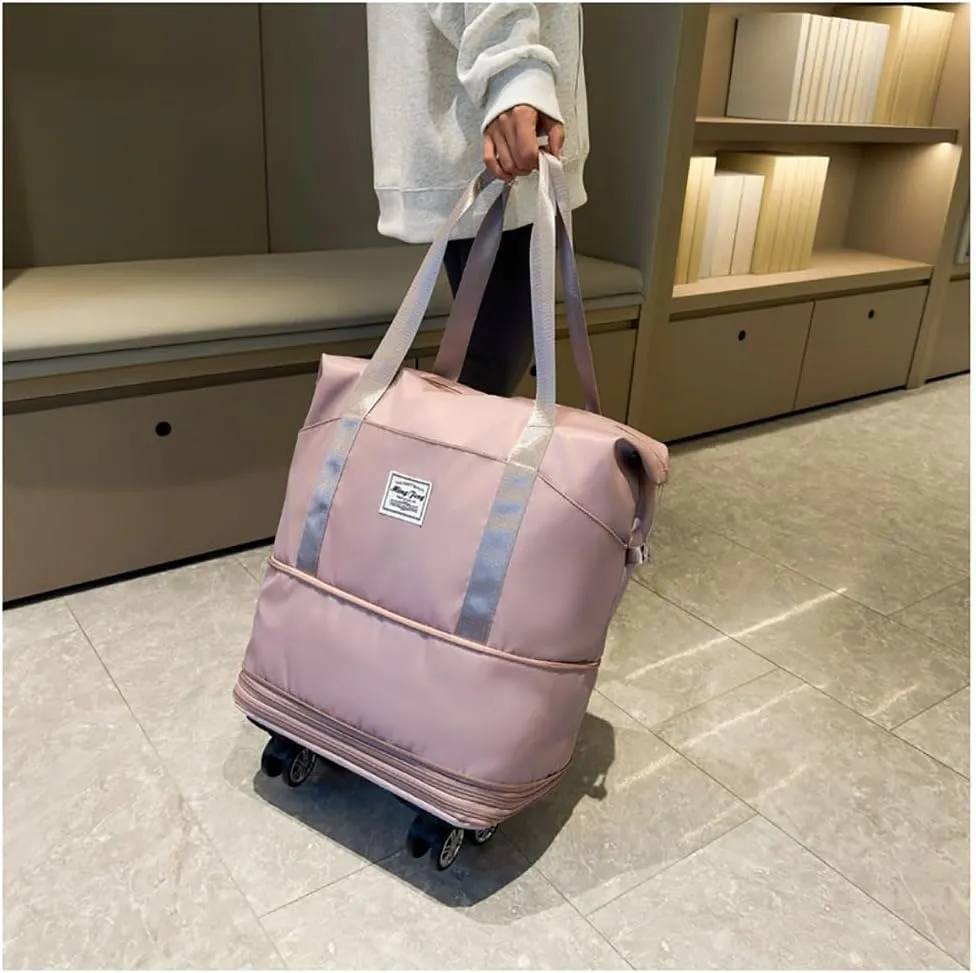 Foldable Travel Duffel Bag, Expandable Rolling Duffle Bag Waterproof Sports Tote Gym Bag Rolling Luggage Bag Carry Bag for Men Women without Telescoping Handle