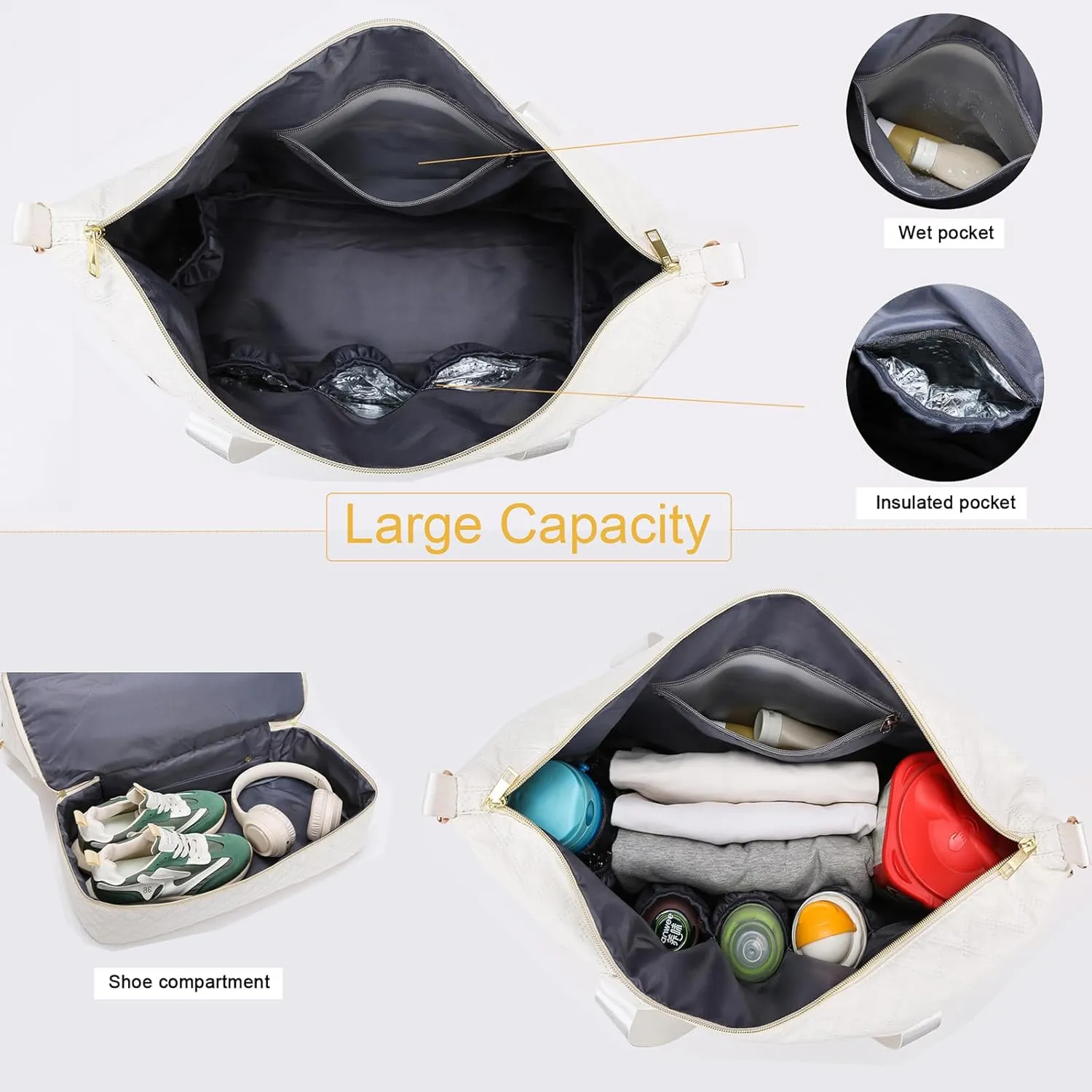 Foldie Travel Bag Expandable Weekender Bags for Women, Large Carry On Bag with USB Port, Overnight Bag with Shoes Compartment