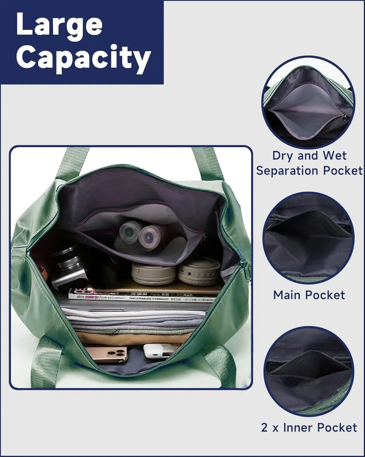 Folding Travel Bag Carry on Bags for Airplanes with Detachable Adjustable Shoulder Strap Light Weight Travel Duffle Bag for Women with Suitcase Sleeve 17x11x9 inch