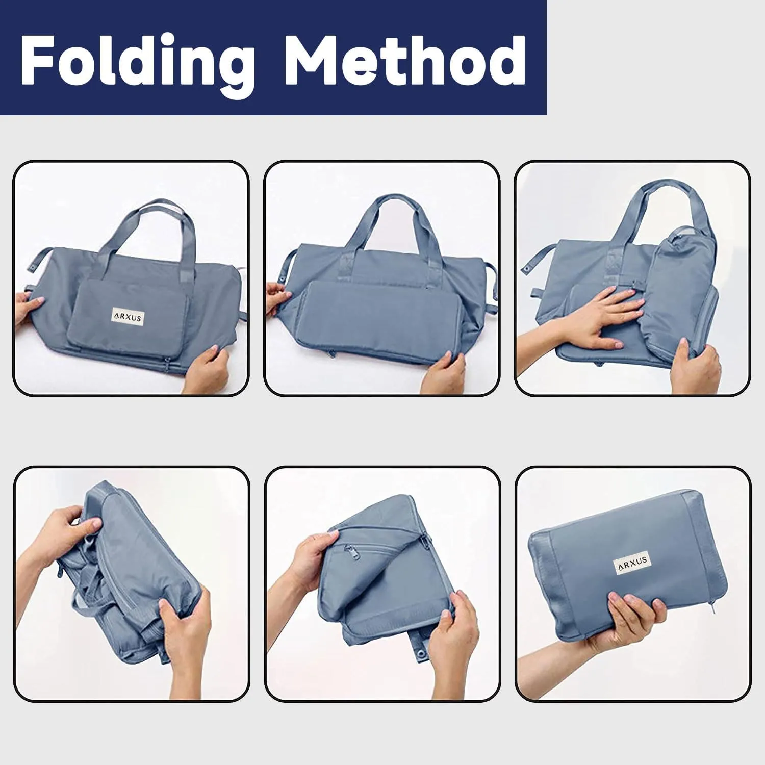 Folding Travel Bag Carry on Bags for Airplanes with Detachable Adjustable Shoulder Strap Light Weight Travel Duffle Bag for Women with Suitcase Sleeve 17x11x9 inch