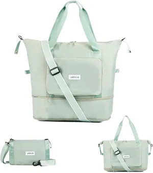 Folding Travel Bag Carry on Bags for Airplanes with Detachable Adjustable Shoulder Strap Light Weight Travel Duffle Bag for Women with Suitcase Sleeve 17x11x9 inch