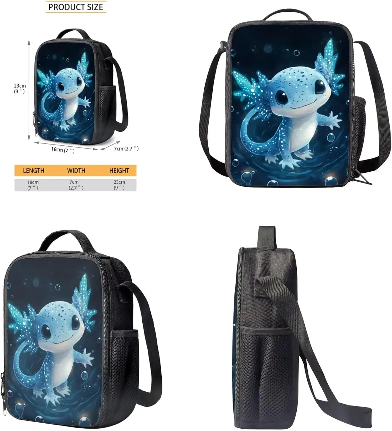 FOR U DESIGNS Axolotl Backpack for Girls 3rd Grade School Backpacks with Lunch Bag Kawaii Kindergarten Elementary Bookbag Set 3 Piece Kids Book Bags for Girls Ages 6-8 Back Pack