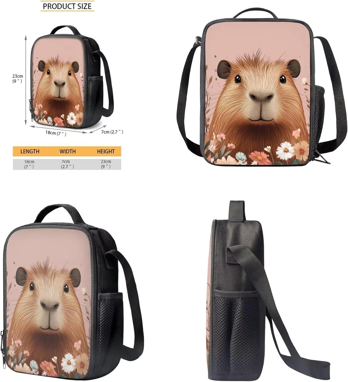 FOR U DESIGNS Capybara Backpacks for Girls 3 Piece Bookbag for Kindergarten Girls Cute 2nd Grade School Bag and Lunch Kit Kawaii 17 Inch Mochilas Para Niñas