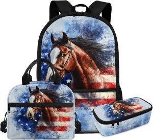 FOR U DESIGNS Horse Backpack for Kids 3 in 1 Backpacks for Girls Teenagers Elementary School Bag with Lunch Bag 4th Grade Book Bags for Girls 8-12 Kawaii Travel Daypack
