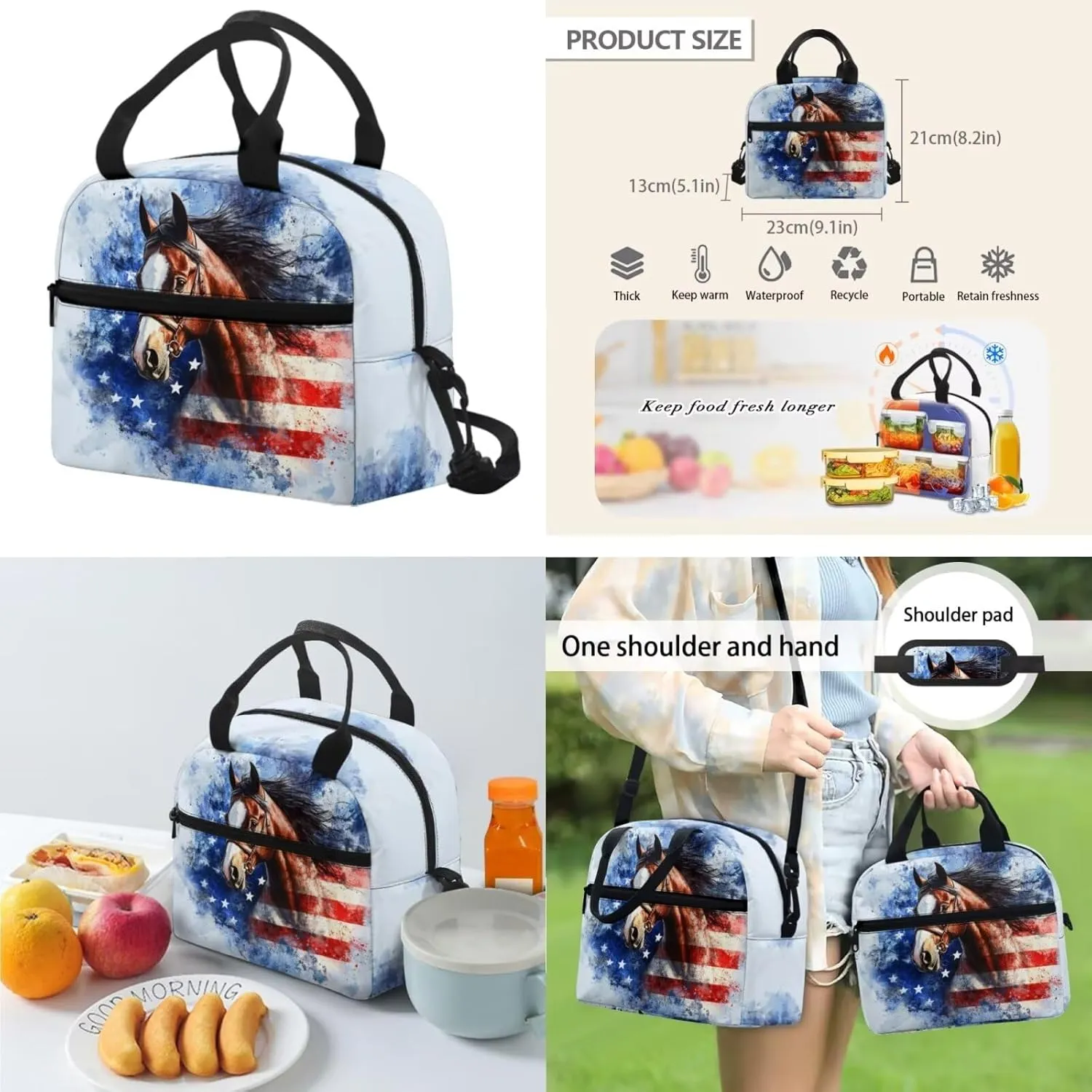 FOR U DESIGNS Horse Backpack for Kids 3 in 1 Backpacks for Girls Teenagers Elementary School Bag with Lunch Bag 4th Grade Book Bags for Girls 8-12 Kawaii Travel Daypack