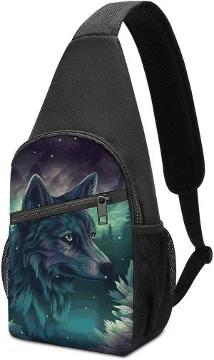 Forest Wolf Sling Bag Lightweight Crossbody Shoulder Backpacks Hiking Travel Daypack Chest Bag for Women Men