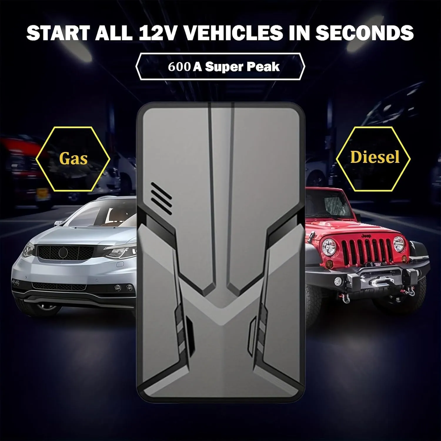 FOTON Car Jump Starter 30000mAh Power Bank Portable Battery Pack Starting Device Smart Clip Circuit Protection for Vehicle SUV 600Amp (7L Gasoline & 5.5L Diesel) 12v Emergency Auto Booster (Blue)
