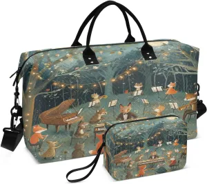 Fox Orchestra Moon Sports Gym Bag for Women Men Travel Duffel Bag Weekend Overnight Carry on Bag with Toiletry Bag Air Travel Bag for Plane Hospital Workout Swimming Yoga