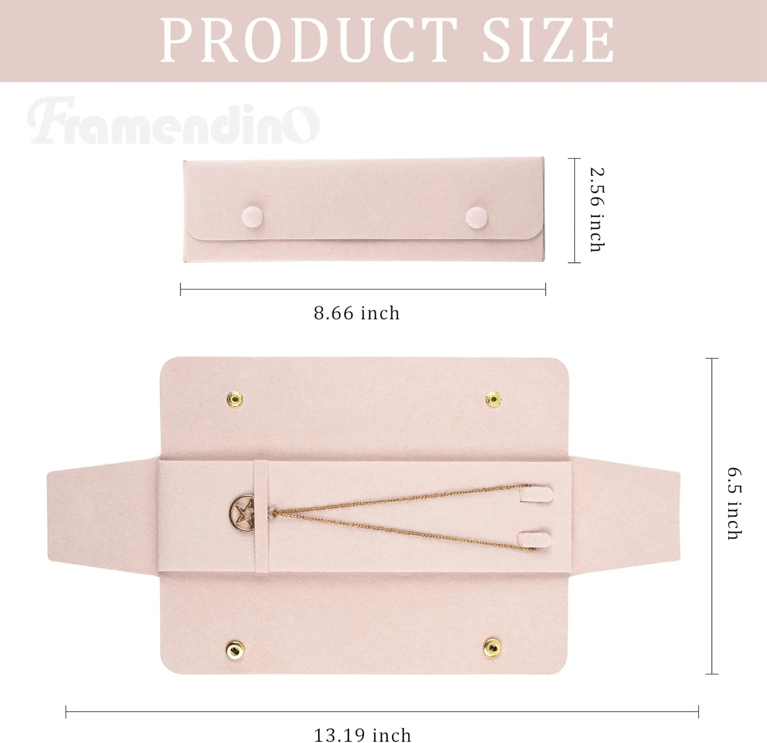 Framendino, 6 Pack Velvet Necklace Case Traval Jewelry Bag Organizer Pouch Holder Box for Women Storage Bridesmaid Wedding Christmas Pink