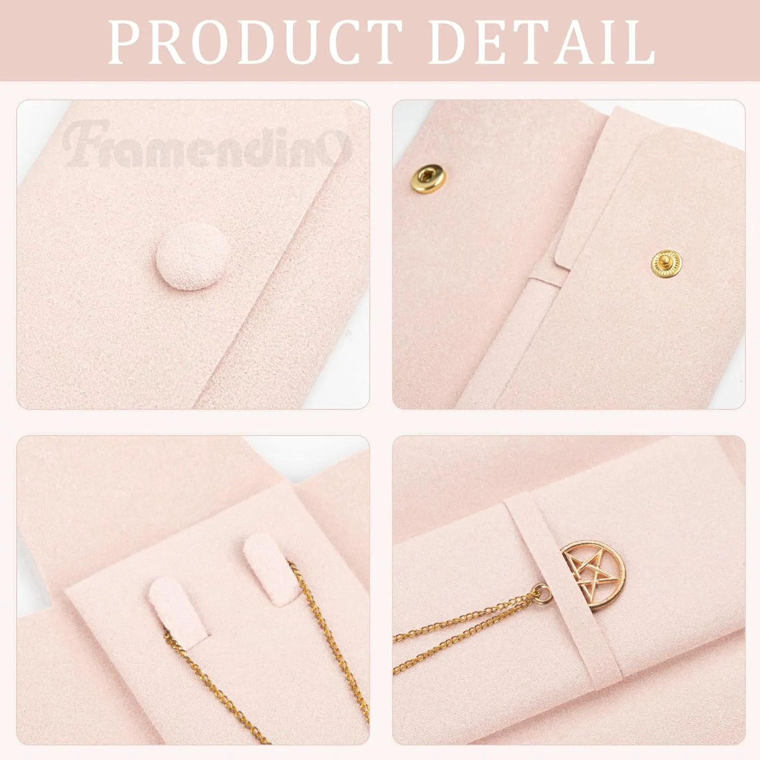 Framendino, 6 Pack Velvet Necklace Case Traval Jewelry Bag Organizer Pouch Holder Box for Women Storage Bridesmaid Wedding Christmas Pink