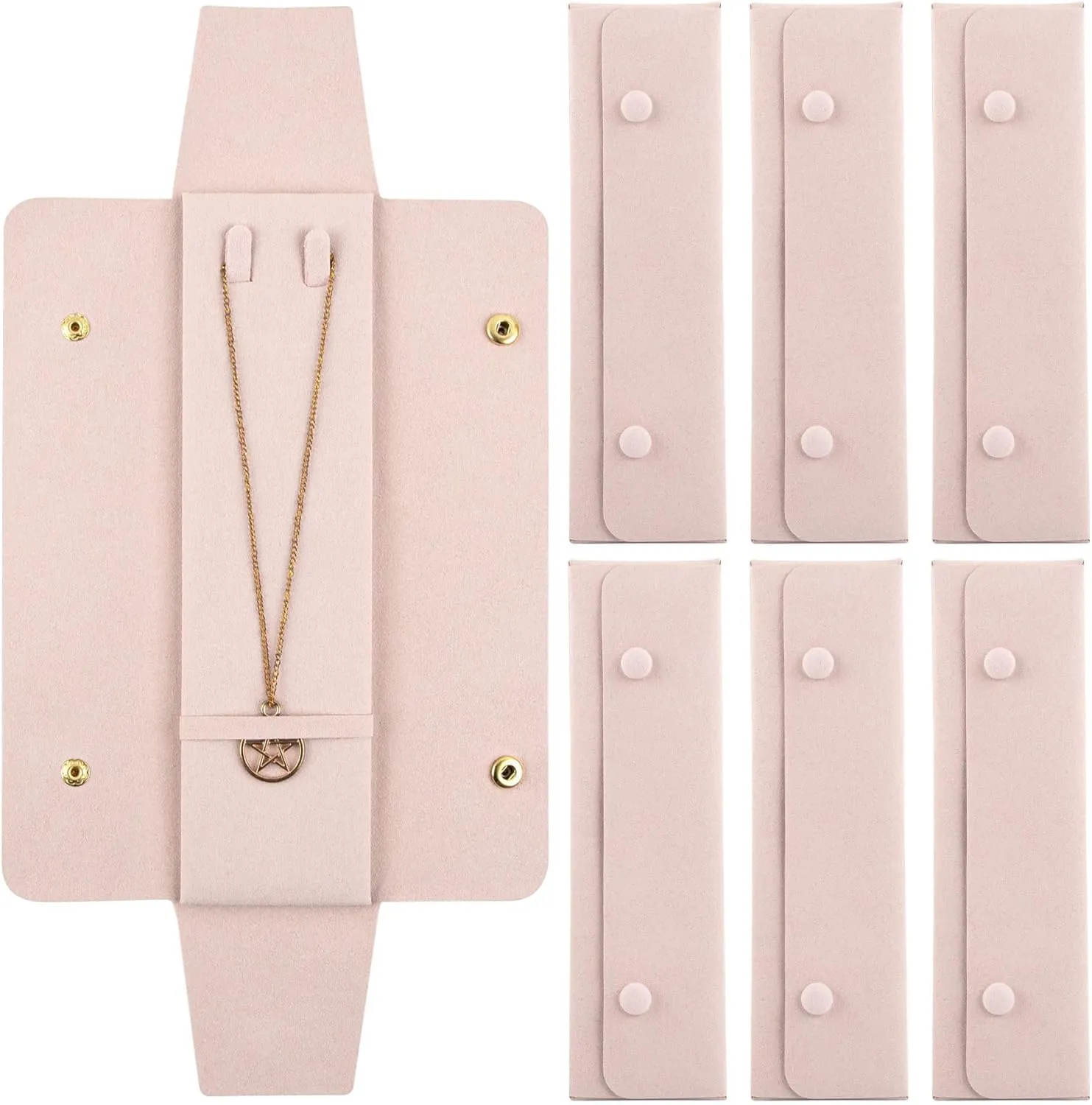 Framendino, 6 Pack Velvet Necklace Case Traval Jewelry Bag Organizer Pouch Holder Box for Women Storage Bridesmaid Wedding Christmas Pink