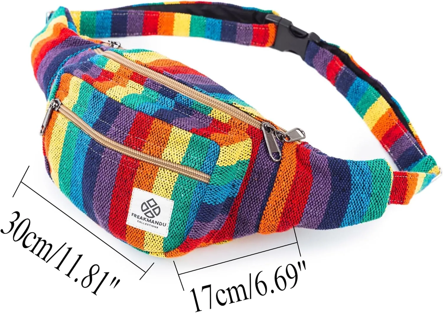 Freakmandu Eco-Friendly Boho Hippie Style Hemp Fanny Pack Hip Waist Bag for Hiking Running Jogging (Beatnik)