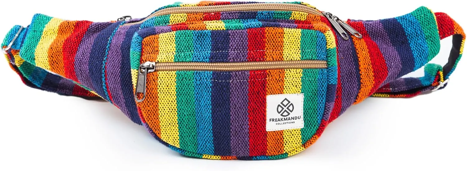 Freakmandu Eco-Friendly Boho Hippie Style Hemp Fanny Pack Hip Waist Bag for Hiking Running Jogging (Beatnik)