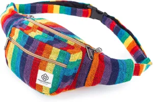 Freakmandu Eco-Friendly Boho Hippie Style Hemp Fanny Pack Hip Waist Bag for Hiking Running Jogging (Beatnik)