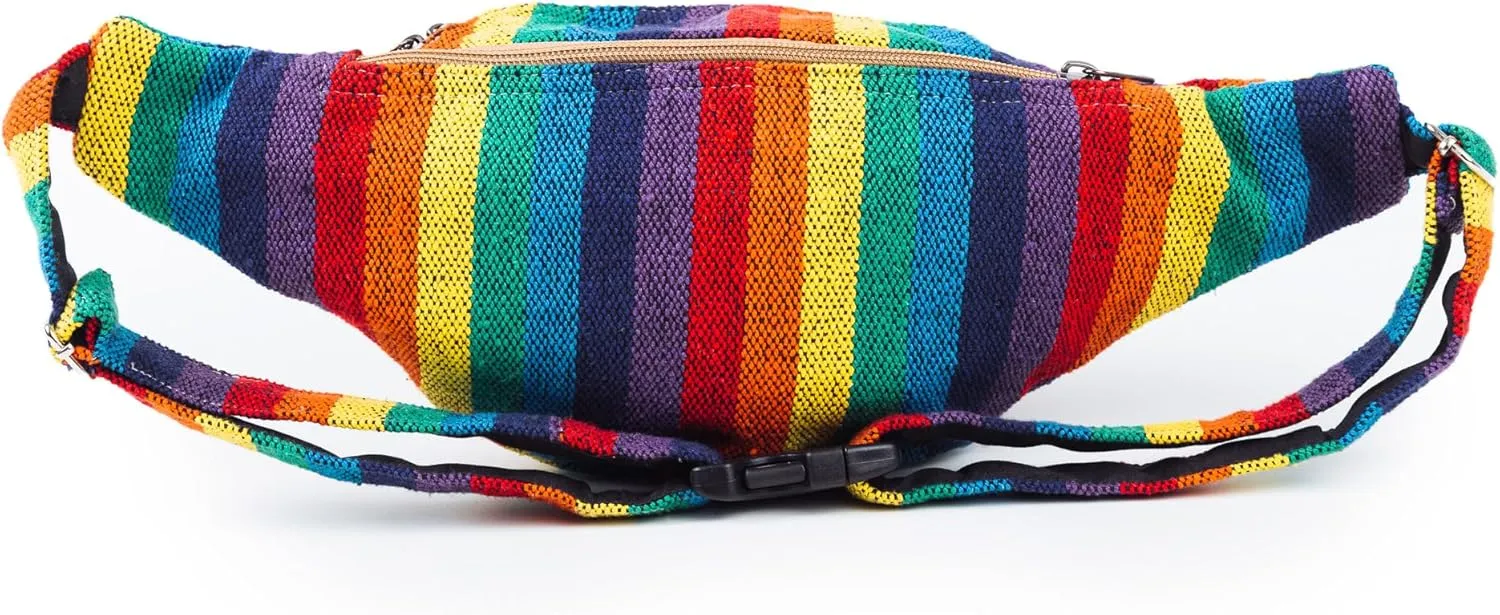 Freakmandu Eco-Friendly Boho Hippie Style Hemp Fanny Pack Hip Waist Bag for Hiking Running Jogging (Beatnik)