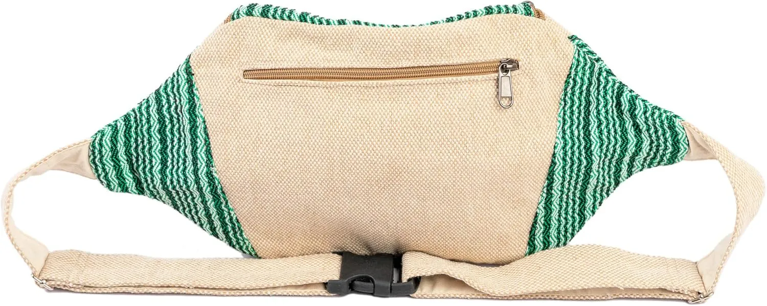 Freakmandu Eco-Friendly Boho Hippie Style Hemp Fanny Pack White Hip Waist Bag for Hiking Running Jogging