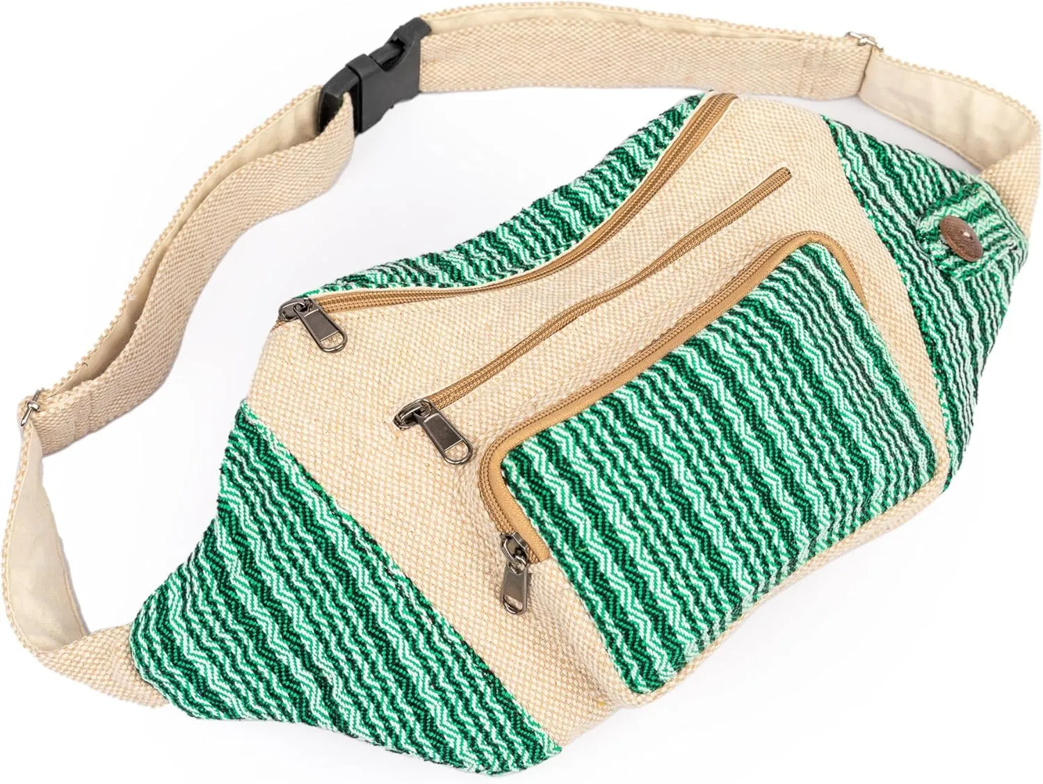 Freakmandu Eco-Friendly Boho Hippie Style Hemp Fanny Pack White Hip Waist Bag for Hiking Running Jogging