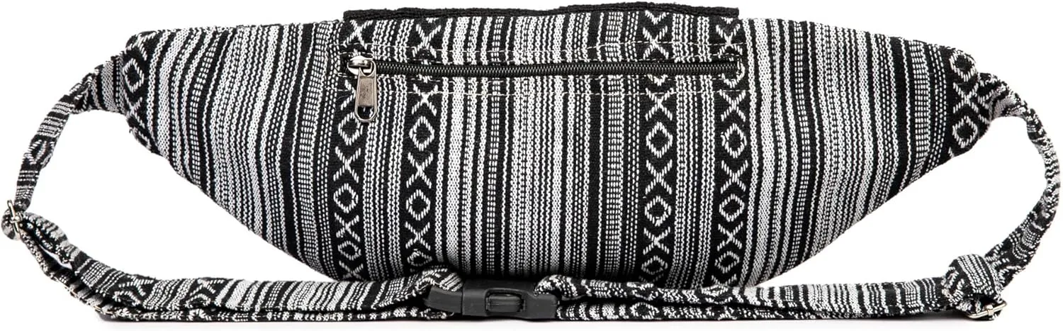 Freakmandu Eco-Friendly Boho Hippie Style Large Hemp Fanny Pack White Hip Waist Bag for Hiking Running Jogging