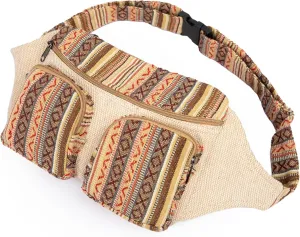 Freakmandu Eco-Friendly Boho Hippie Style Large Hemp Fanny Pack White Hip Waist Bag for Hiking Running Jogging