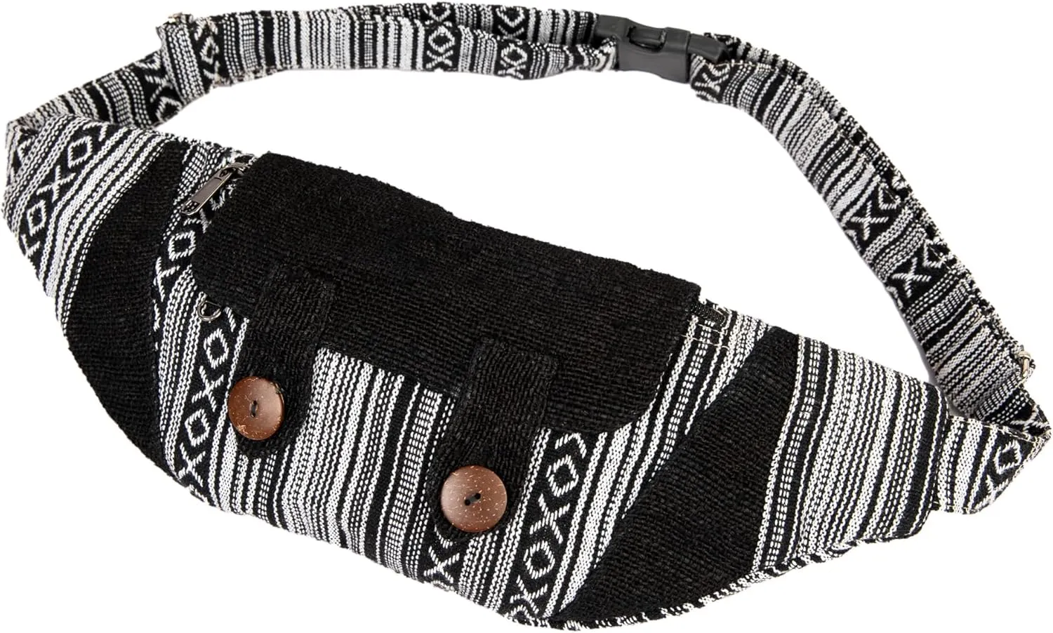 Freakmandu Eco-Friendly Boho Hippie Style Large Hemp Fanny Pack White Hip Waist Bag for Hiking Running Jogging