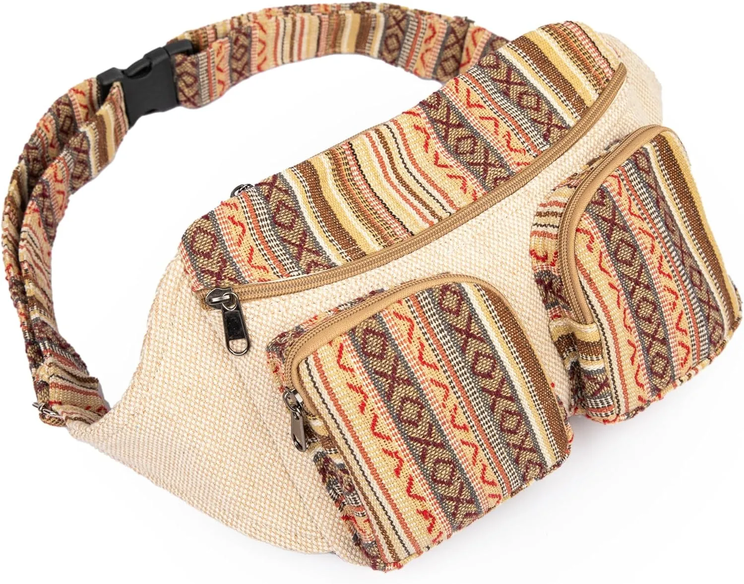 Freakmandu Eco-Friendly Boho Hippie Style Large Hemp Fanny Pack White Hip Waist Bag for Hiking Running Jogging