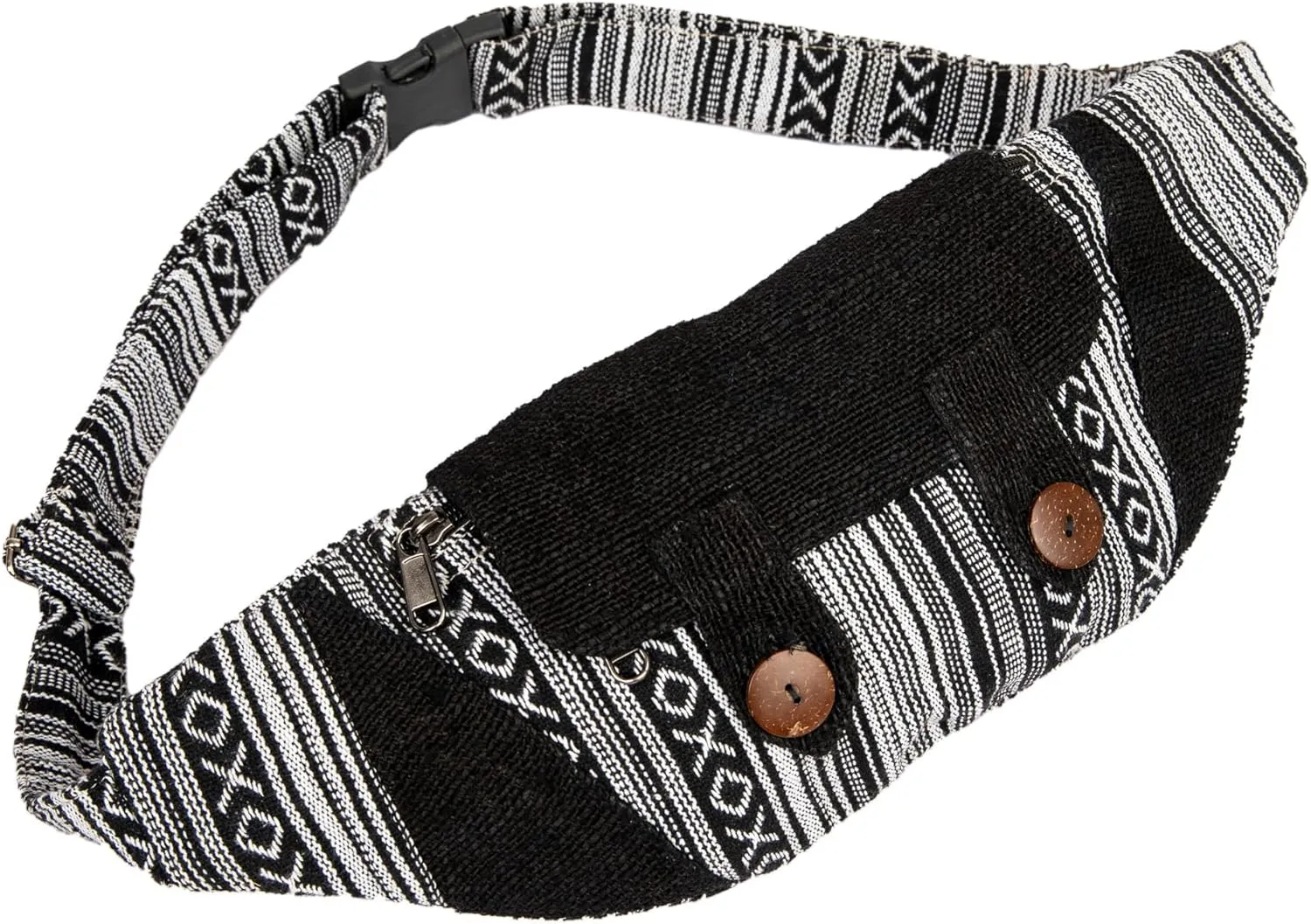 Freakmandu Eco-Friendly Boho Hippie Style Large Hemp Fanny Pack White Hip Waist Bag for Hiking Running Jogging