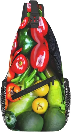Fresh Vegetables Fruits Print Sling Bag Crossbody Travel Hiking Chest Backpack Shoulder Daypack For Women Men