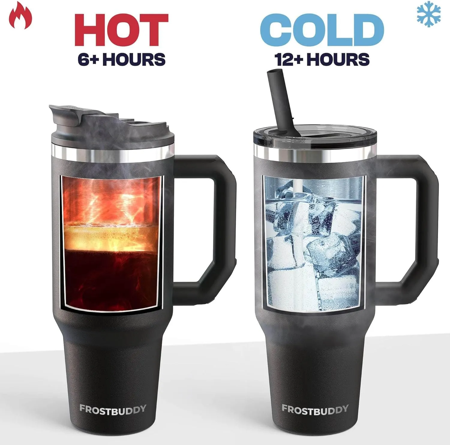 Frost Buddy Thicc Buddy - 40 oz Stainless Steel Vacuum Insulated Tumbler with Lid and Straw for Water - Travel Mug Cupholder Friendly - Gifts for Women Men Him Her (Black Wood)