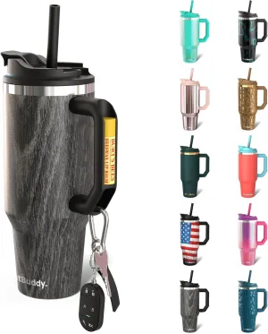 Frost Buddy Thicc Buddy - 40 oz Stainless Steel Vacuum Insulated Tumbler with Lid and Straw for Water - Travel Mug Cupholder Friendly - Gifts for Women Men Him Her (Black Wood)